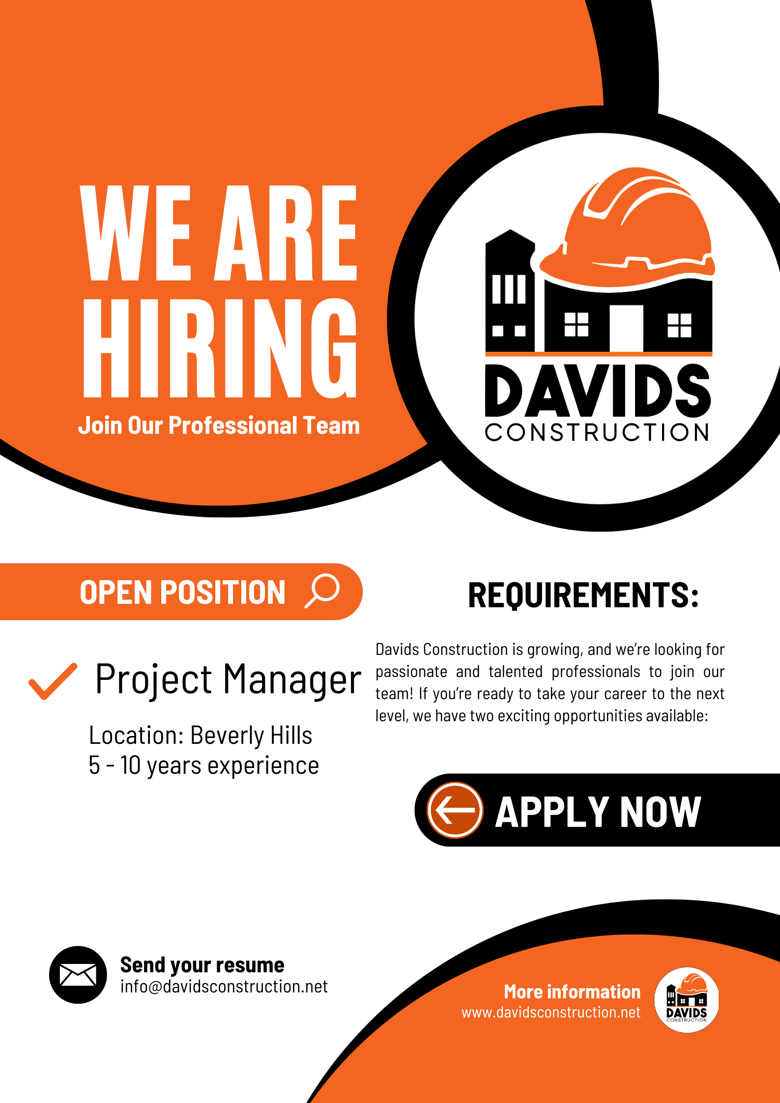 Hiring Project Manager for Davids Construction